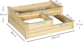Floreira de madeira para horta 108 x 88 x 36 cm, floreira exterior em degraus com 3 níveis, design sem fundo, madeira natural