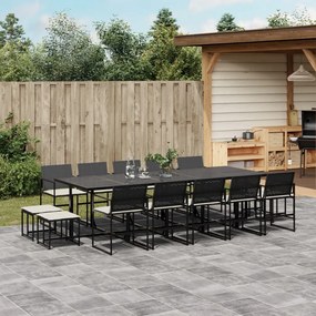 15 pcs conjunto de jantar p/jardim com almofadões vime PE preto