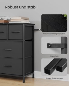Cómoda com 8 gavetas em tecido e estrutura metálica 98,7 x 30 x 74,7 cm na cor Preto