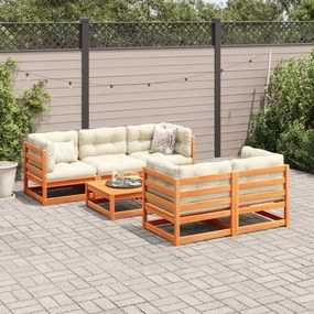 6 pcs conj. sofás jardim almofadões pinho maciço castanho cera