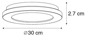 Candeeiro de tecto preto 30 cm com LED 3 passos regulável IP44 - Steve Moderno