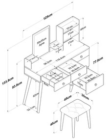 Toucador "Amore" com Espelho e Banco - 122,2 x 93,8 x 40 cm - Branco -