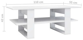 Mesa de centro 110x55x42 cm contraplacado branco brilhante