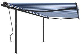 Toldo retrátil automático com postes 4x3 m azul e branco