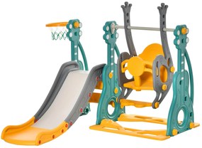 HOMCOM Escorega Infantil com Baloiço e Cesta de Basquetebol 3 em 1 para 18-36 Meses com Assento Ajustável Parque Infantil para Interior e Exterior 152x149x107cm Multicor