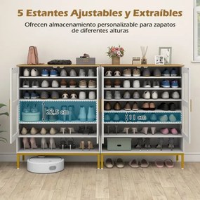 Sapateira de 7 níveis 80 x 37 x 106 cm com portas de malha Organizador moderno para sapatos em madeira com prateleiras ajustáveis Branco