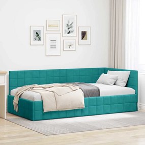 vidaXL Estrutura de Cama de Canto Turquesa 90 cm x 190 cm Veludo