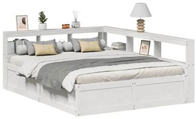 vidaXL Cama com estante sem colchão 150x200 cm pinho maciço branco