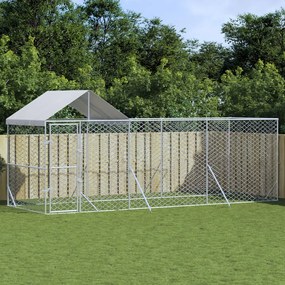 Canil de exterior com teto 6x2x2,5 m aço galvanizado prateado