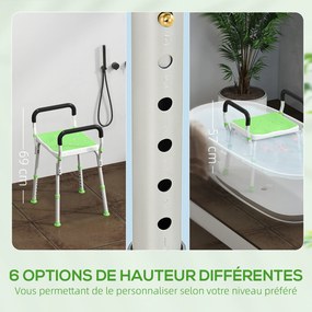 Banco de duche para idosos e pessoas com deficiência, com braços de apoio, altura ajustável, pés antiderrapantes, verde
