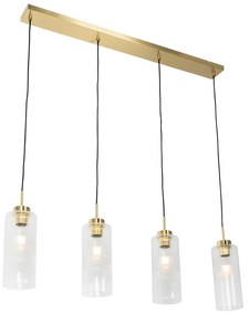 Candeeiro de suspensão Art Déco dourado com vidro 4 luzes - Laura Art Deco