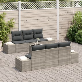 Conjunto de Sofá de Jardim com 7 Peças e Almofadas Cinzento Claro em R