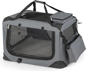 Transportadora dobrável tamanho S 61 x 43 x 43 cm para animais de estimação, com janelas de rede, 3 portas, cama felpuda e bolsos removíveis, para uso