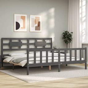vidaXL Estrutura de cama com cabeceira 200x200 cm madeira maciça cinza
