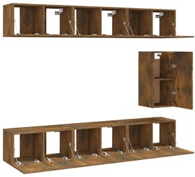 Conjunto móveis de TV 7 pcs madeira processada carvalho fumado