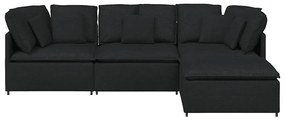 Sofá modular com pufes e almofadas tecido preto