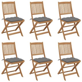 vidaXL Cadeiras de jardim dobráveis c/ almofadões 6 pcs acácia maciça