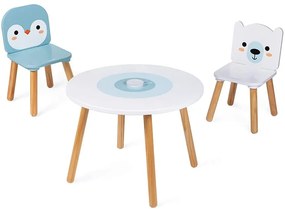 MESA E 2 CADEIRAS, 1 CADEIRA PINGUIM E 1 CADEIRA URSO POLAR BRANCO