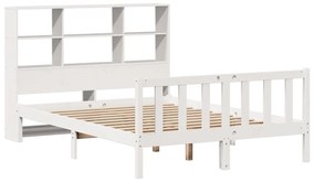 Cama com estante sem colchão 140x190 cm pinho maciço branco