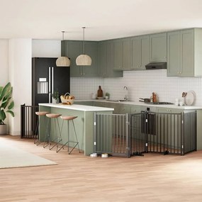 vidaXL Portão p/ cães com porta dobrável 6 painéis 480 cm álamo preto