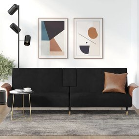 vidaXL Sofá-cama com suporte para copos veludo preto