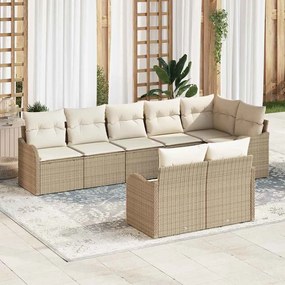 vidaXL Conjunto de Sofá de Jardim com 8 Peças e Almofadas Beige em Polirattan