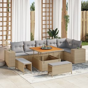 Conjunto de Sofá de Jardim vidaXL de 9 peças com Almofadas Bege Rattan