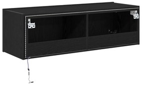 Armário de TV vidaXL com Luzes LED Carvalho Preto 100x35x31 cm