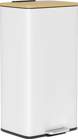 HOMCOM Balde de Lixo de Cozinha com Pedal 20L Tampa de Bambu com Fecho Suave 29,5x29,5x56,8 cm Branco e Madeira | Aosom Portugal