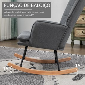 Conjunto de Poltrona Baloiço com Apoio para os Pés Poltrona Relax com Almofada Acolchoada e Anti-Tombo 64x89x90 cm Cinza