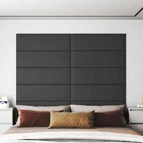 Painel de parede 12 pcs 90x30 cm couro artificial 3,24 m² cinza