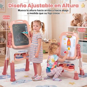 Cavalete de Desenho Infantil, 50 x 36 x 72,5 cm, Dupla Face Giratória, Rosa