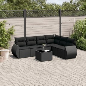 vidaXL 7 pcs conjunto de sofás p/ jardim c/ almofadões vime PE preto