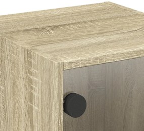 Mesa cabeceira c/ portas vidro 2 pcs 35x37x35cm carvalho sonoma