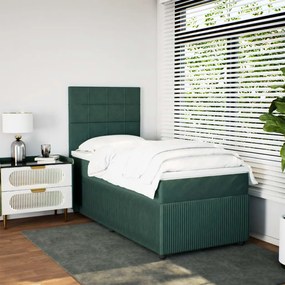 Cama com molas/colchão 90x190 cm veludo verde-escuro