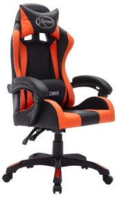 Cadeira estilo corrida luzes LED RGB couro artif. laranja/preto