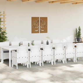 Conjunto de Jantar para Jardim de 13 Peças com Almofadas Rattan Branco
