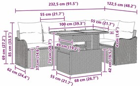 Conjunto de Sofá de Jardim com 6 Peças e Almofadas, Rattan Poliéster B