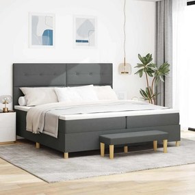 Cama Box Spring vidaXL com Colchão e Banco Cinza Escuro 200x200 cm Tecido