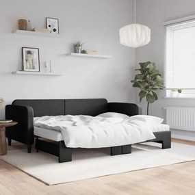 vidaXL Sofá-cama com gavetão e colchões 90x200 cm tecido preto