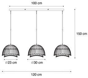 Candeeiro de suspensão oriental preto com bambu natural 3 luzes - Pua Oriental