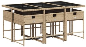 7 pcs conj. jantar jardim c/ almofadões vime PE bege misturado
