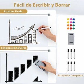 Quadro magnético 156 x 54 x 195/215 cm dupla face móvel com suporte ajustável e rodas bloqueáveis para escritório, casa e sala de aula Branco