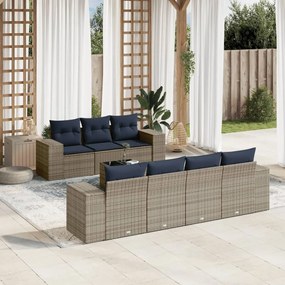 vidaXL 8 pcs conjunto sofás p/ jardim c/ almofadões vime PE cinzento