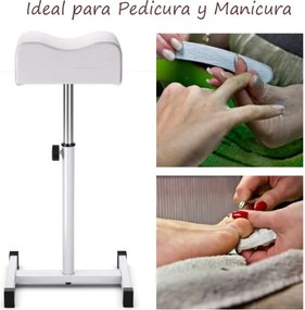 Apoio de pés para pedicure e manicure com altura regulável Almofada de 44-65 cm Equipamento profissional para salões de beleza Branco