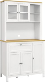 Armário de Arrumação Alto com 5 Portas Prateleiras Ajustáveis para Micro-Ondas 100x40x180 cm Branco e Madeira