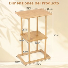 Conjunto de 2 mesas laterais retangulares de bambu 40 x 28 x 65 cm com prateleiras de arrumação para canto de sala de estar ou quarto Natural