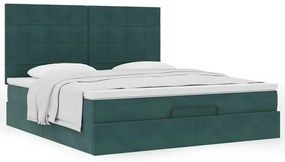 Estrutura de cama otomana com colchão verde escuro veludo