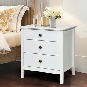 Mesa de Cabeceira "FREJA" com 3 Gavetas – Moderna, Branco – 60 x 45 x