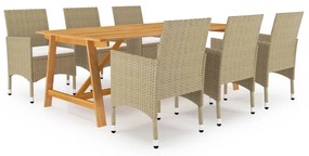 vidaXL 7 pcs conjunto de jantar para jardim bege